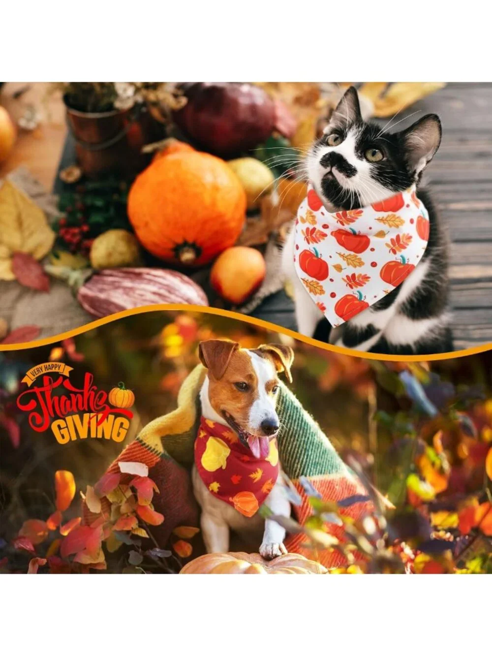 120 Pcs Fall Dog Bandanas Set - Thanksgiving Pumpkin & Maple Leaves Designs
